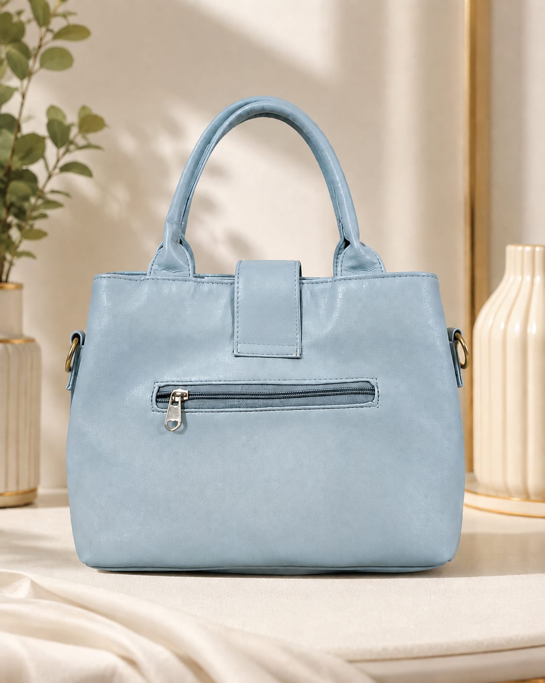 Premium Quilted Tote Handbag for Women | Elegant PU Leather Shoulder Bag | Sky Blue