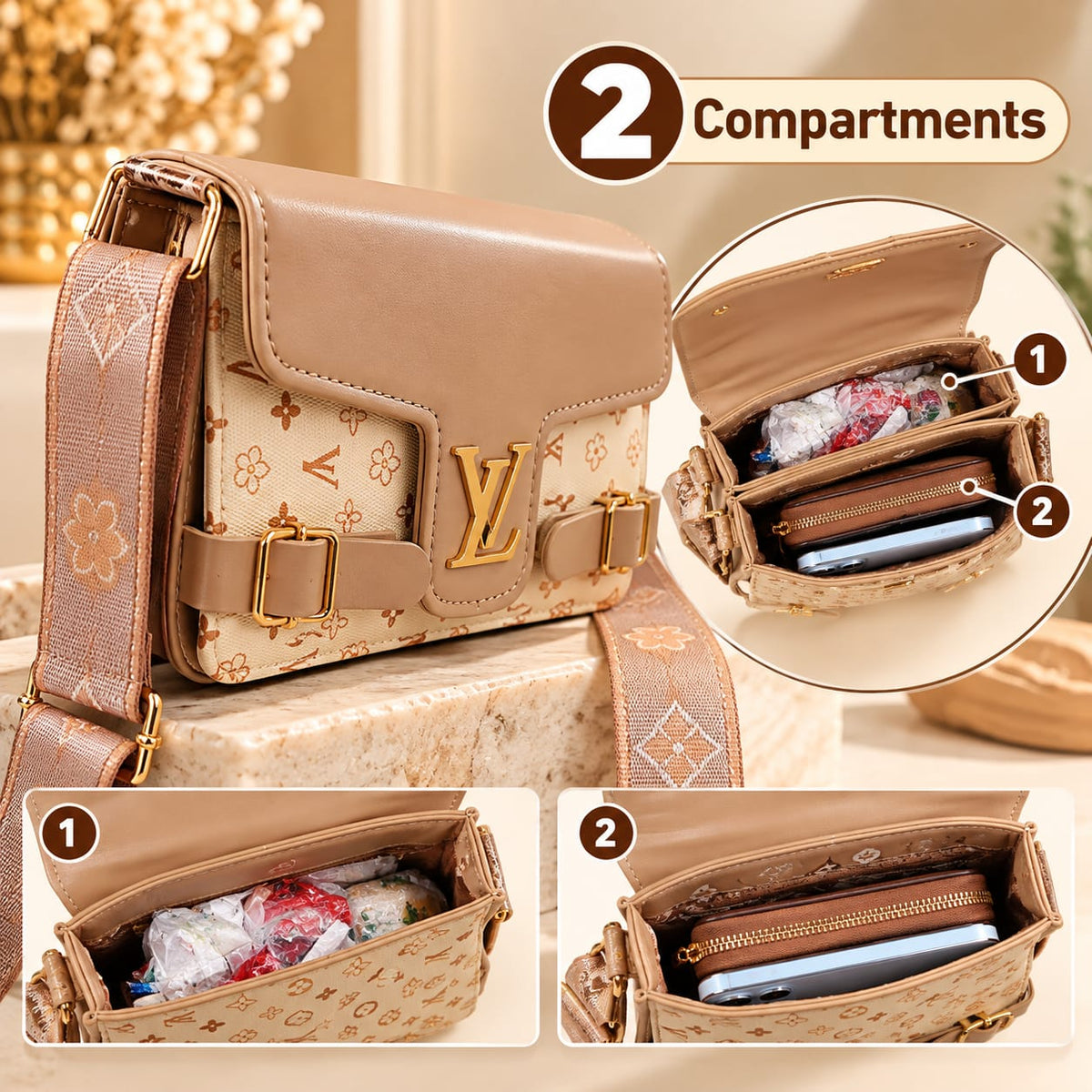 Women’s Premium Beige Sling Bag with Adjustable Shoulder Strap