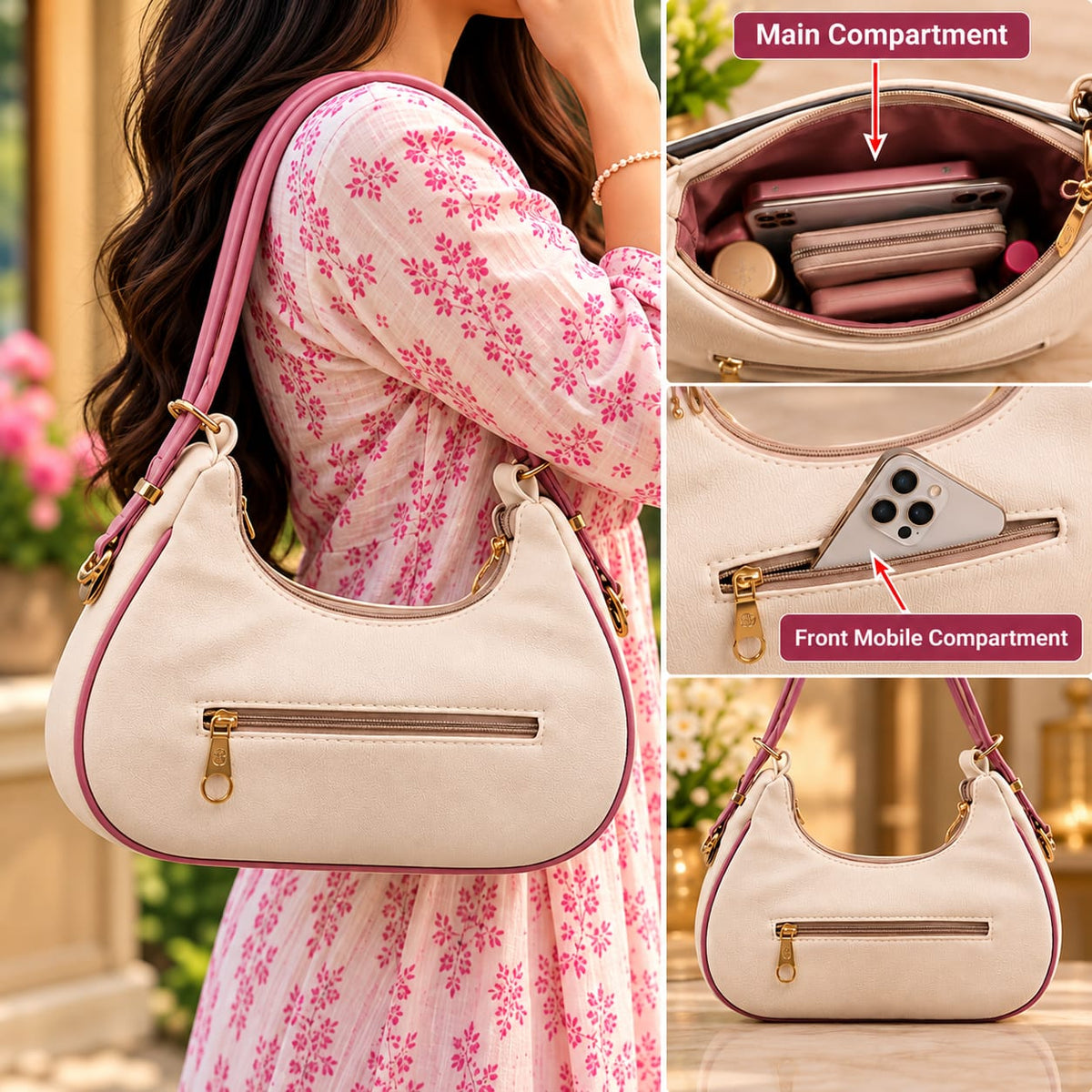 Women’s Premium Beige Sling Bag with Adjustable Shoulder Strap