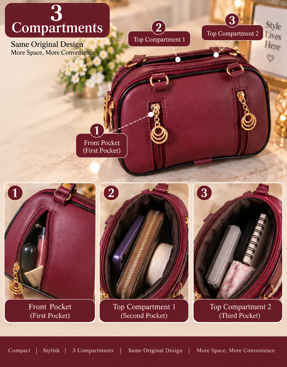 Maroon Stylish Ladies Handbag for Women & Girls