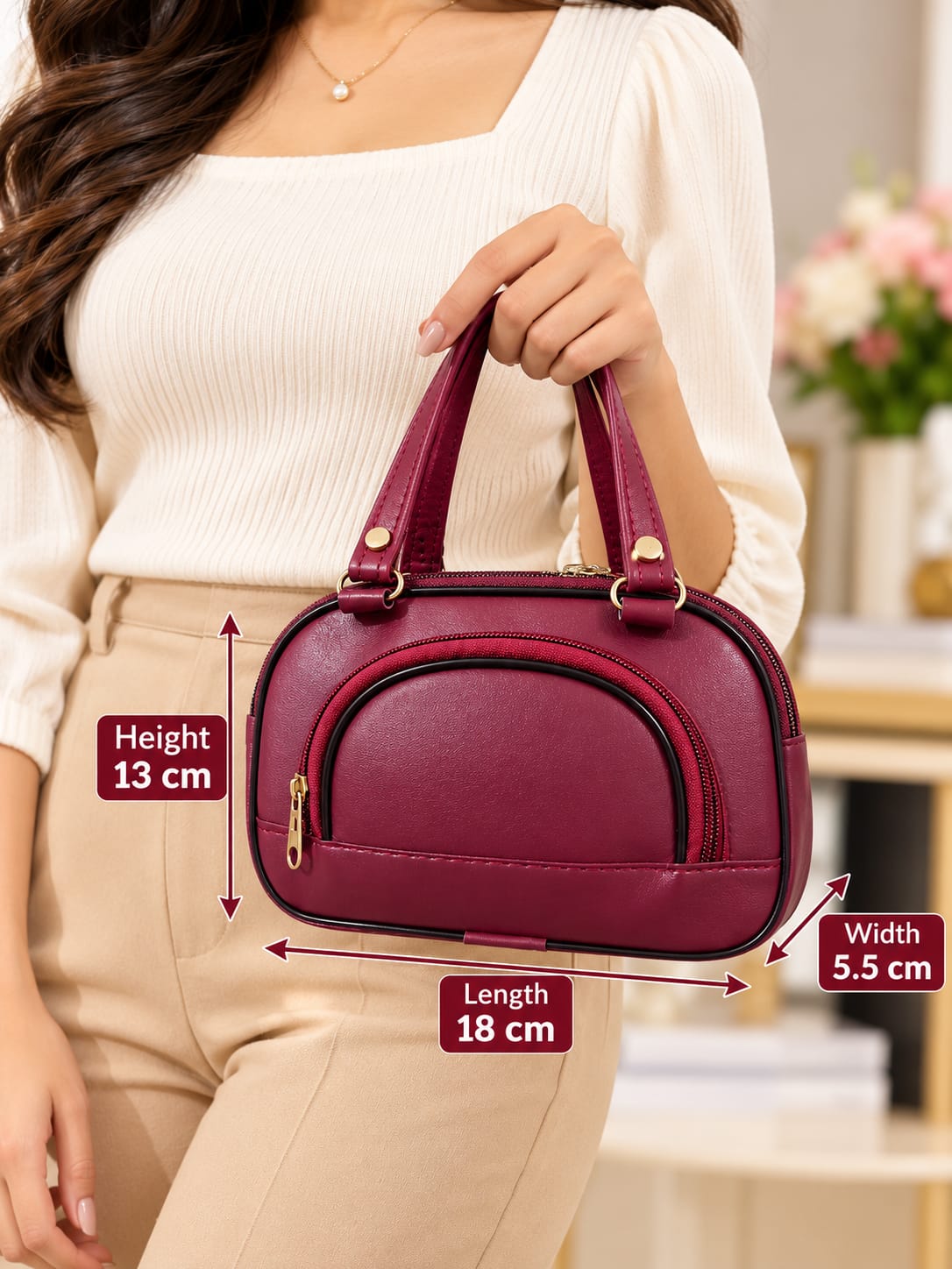 Maroon Purple Ladies Handbag for Women & Girls