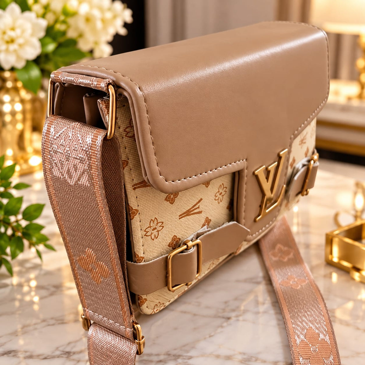Women’s Premium Beige Sling Bag with Adjustable Shoulder Strap