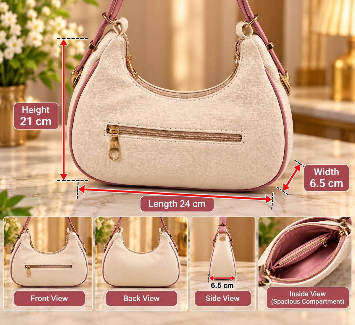 Women’s Premium Beige Sling Bag with Adjustable Shoulder Strap