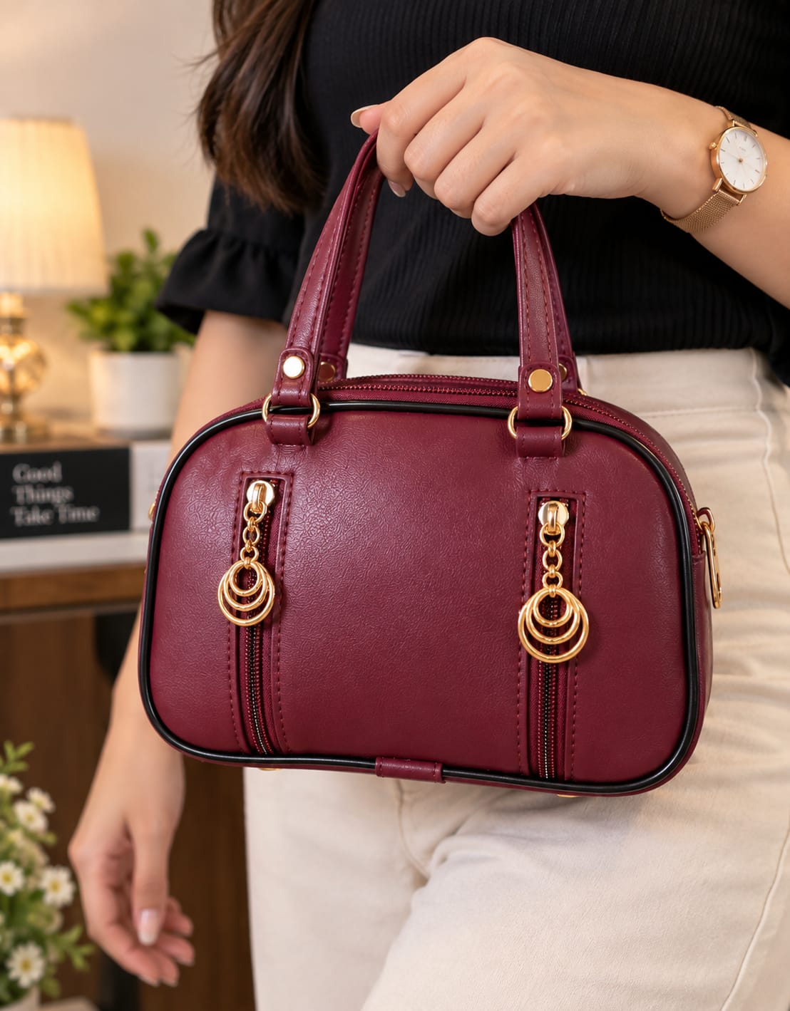 Maroon Stylish Ladies Handbag for Women & Girls